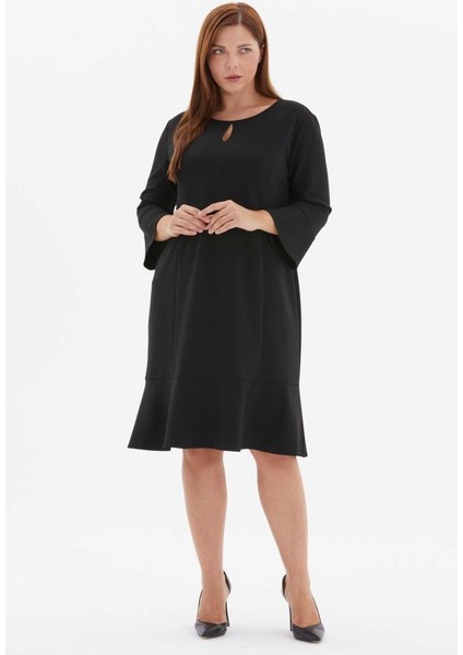 Büyük Beden Önü Damlalı Kolları Volanlı Elbise fırsatları