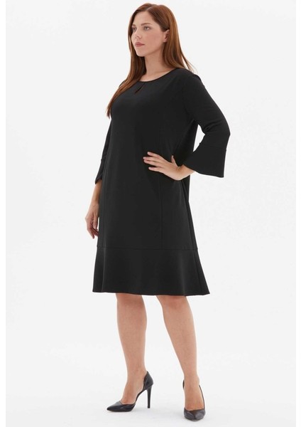 Büyük Beden Önü Damlalı Kolları Volanlı Elbise indirimleri