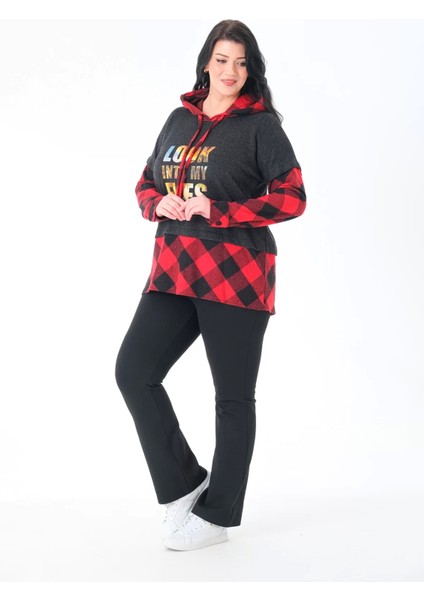 Ekoseli Oversize Kapüşonlu Büyük Beden Dokuma Sweatshirt fiyatları