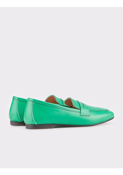 Deri Yeşil Kadın Loafer