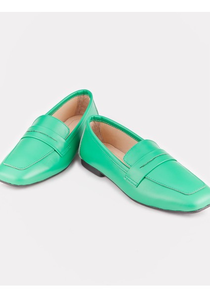 Deri Yeşil Kadın Loafer