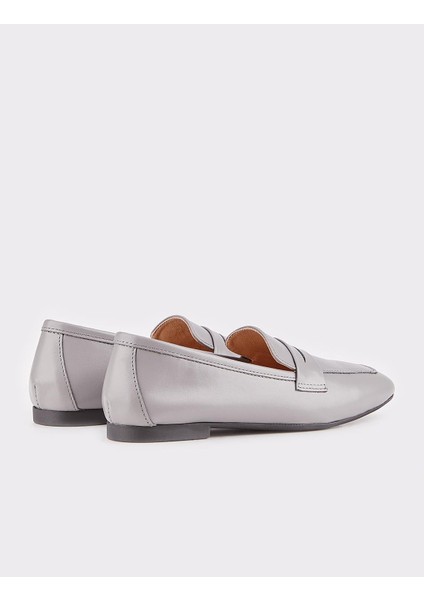Deri Gri Kadın Loafer