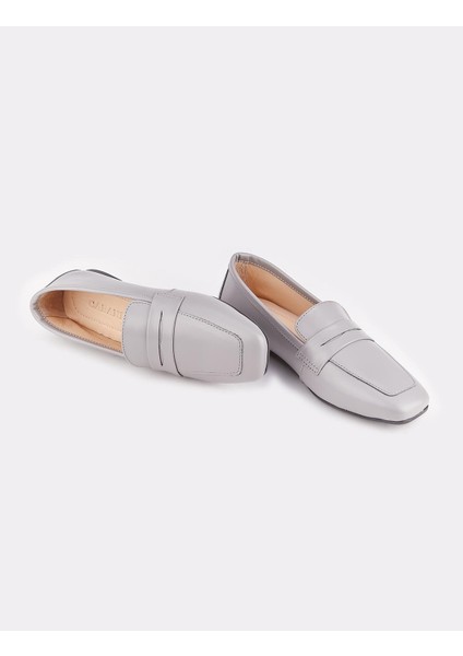 Deri Gri Kadın Loafer