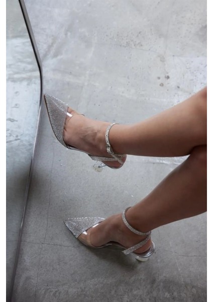 Şeffaf Gümüş Kristal Taşlı 8 cm Şeffaf Kadeh Topuklu Düğün Nişan Abiye Ayakkabı modelleri