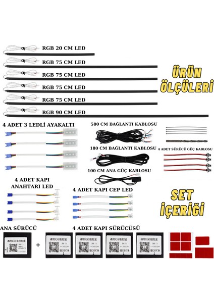 Araç Içi Torpido Atmosfer Ambiyans Rgb Neon Kayar LED Şerit 465 Modlu Set Bluetooth app kontrollü