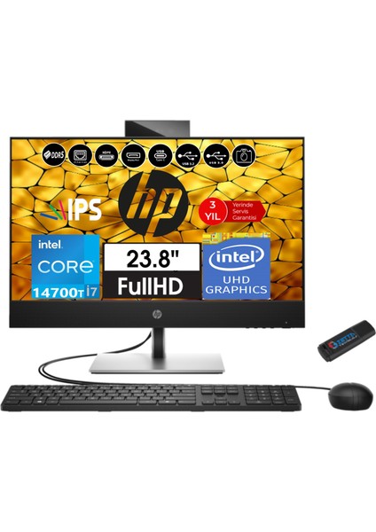 Hp Proone 440 G9 14.nesil Intel® Core I7 14700T 64GB Ddr5 4tb SSD Fhd 23.8" IPS WINDOWS11HOME All In One Bilgisayar 99H6X8ETH20+ZETTAUSBBELLEK