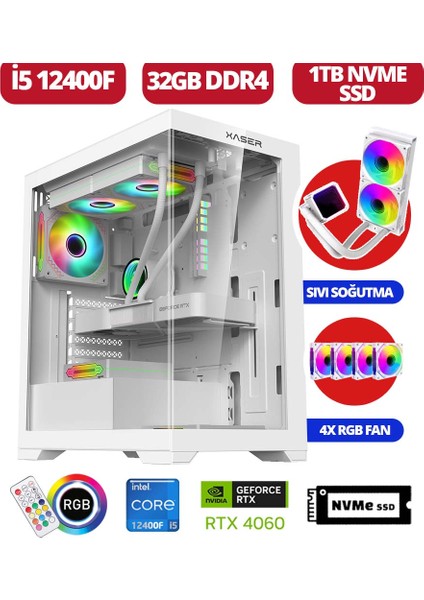 Delux x3 I5 12400F 32GB Ram 1tb M.2 Nvme SSD 8gb RTX4060 Sıvı Soğutmalı Oyuncu Bilgisayarı