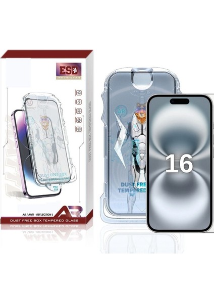 iPhone 16 Uyumlu Ekran Koruyucu Anti Statik Kolay Uygulama Aparatlı