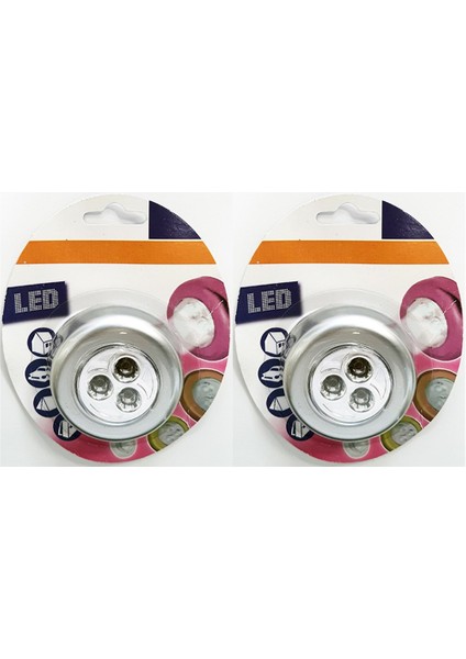 2 Ad. Dokunmatik 3 Led Lamba Yapışkanlı Gümüş