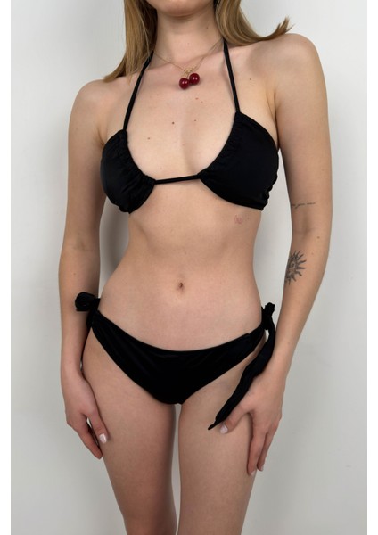 Straplez Boyun Bağlamalı Bikini Takım modelleri