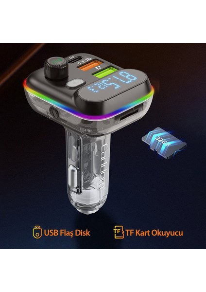 M80 Bluetooth Usb3.0 ve Type C Pd Hızlı Şarj Fm Transmitter