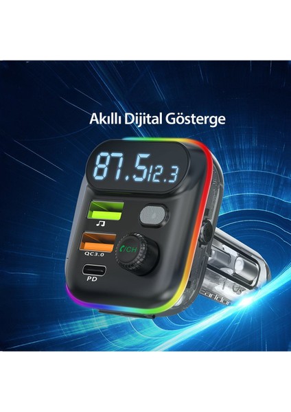 M80 Bluetooth Usb3.0 ve Type C Pd Hızlı Şarj Fm Transmitter