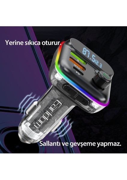 M80 Bluetooth Usb3.0 ve Type C Pd Hızlı Şarj Fm Transmitter