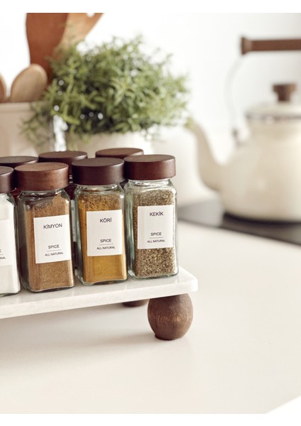 12LI Akasya Kapaklı 120ML Cam Baharatlık Baharat Seti (Suya Dayanıklı Etiket) fırsatları