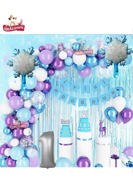 Kız Çocukları Için Lüks Frozen Elsa Temalı Kar Tanesi Folyo Balon Gümüş Yaş Folyolu Doğum Günü Parti Seti Süsü