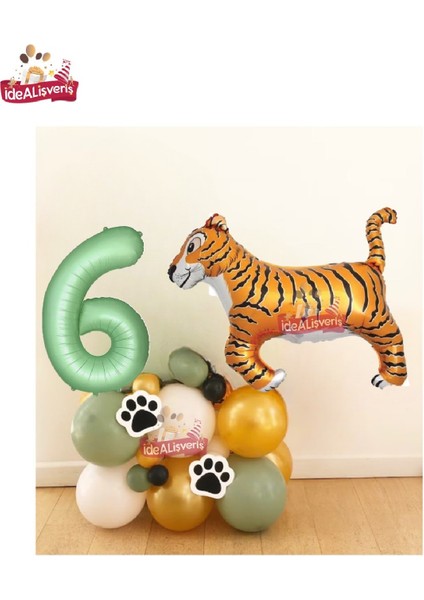 Büyük Kaplan Balon Yeşil Yaş Folyo Balonlu Safari Balon Kaplan Doğum Günü Parti Seti Süsü