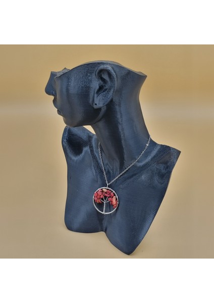 Ağaç Temalı Metal Zincirli Doğal Taş Kolye