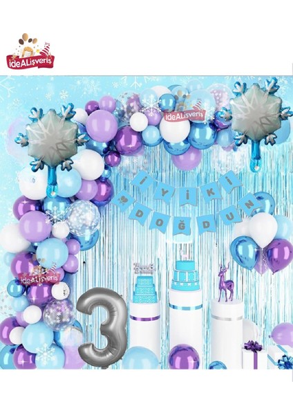 Kız Çocukları Için Lüks Frozen Elsa Temalı Kar Tanesi Folyo Balon Gümüş Yaş Folyolu Doğum Günü Parti Seti Süsü
