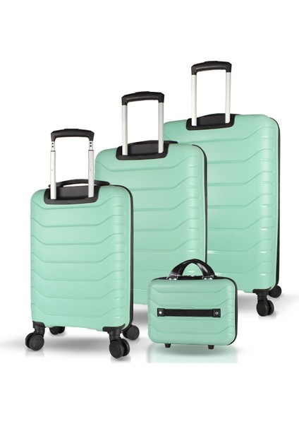 Solid Pp Polipropilen Kırılmaz Kabin Orta Büyük ve Makyaj Boy Mint Yeşili 4'lü Travel Valiz Seti fiyatları