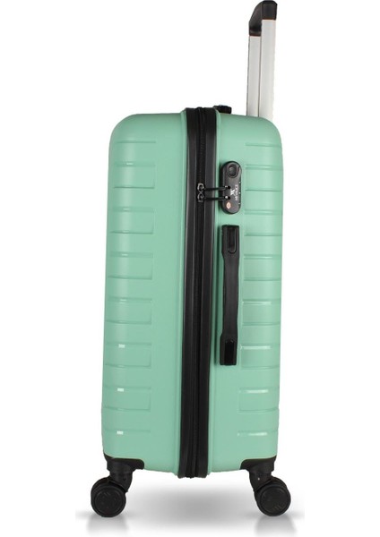 Solid Pp Polipropilen Kırılmaz Kabin Orta Büyük ve Makyaj Boy Mint Yeşili 4'lü Travel Valiz Seti modelleri