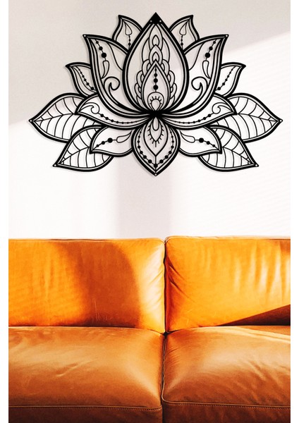 3D Lotus Metal Duvar Tablosu - Ev Duvar Dekorasyonu - 68 x 44 cm -Siyah - ARTS-335SİYAH