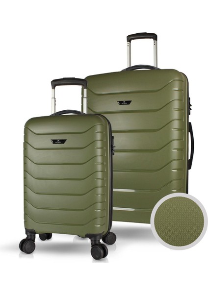 Solid Pp Polipropilen Kırılmaz Kabin ve Büyük Boy Haki 2'li Valiz Seti