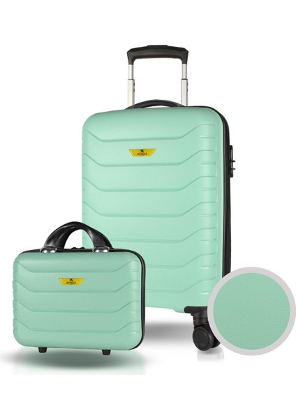 Solid Pp Polipropilen Kırılmaz Makyaj ve Kabin Boy Mint Yeşili 2'li Valiz Seti