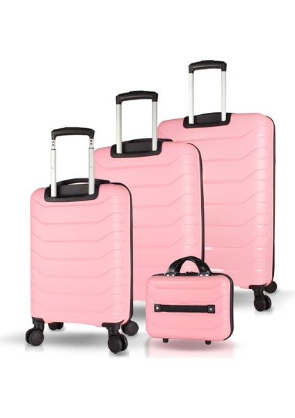 Solid Pp Polipropilen Kırılmaz Kabin Orta Büyük ve Makyaj Boy Toz Pembe 4'lü Travel Valiz Seti fiyatları