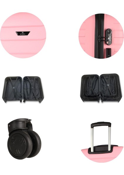 Solid Pp Polipropilen Kırılmaz Kabin Orta Büyük ve Makyaj Boy Toz Pembe 4'lü Travel Valiz Seti indirimleri