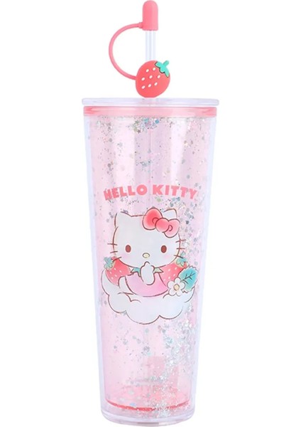 Sanrio Lisanslı Çift Cidarlı Pipetli Plastik Şişe (800ML) - Hello Kitty