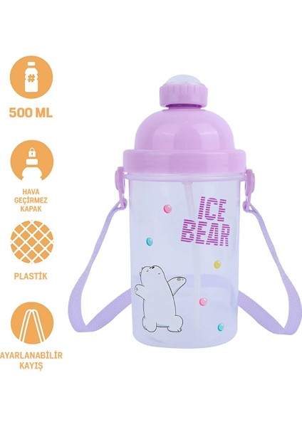 We Bare Bears Lisanslı Tutacaklı Plastik Şişe (500ML) - Kutup Ayısı modelleri