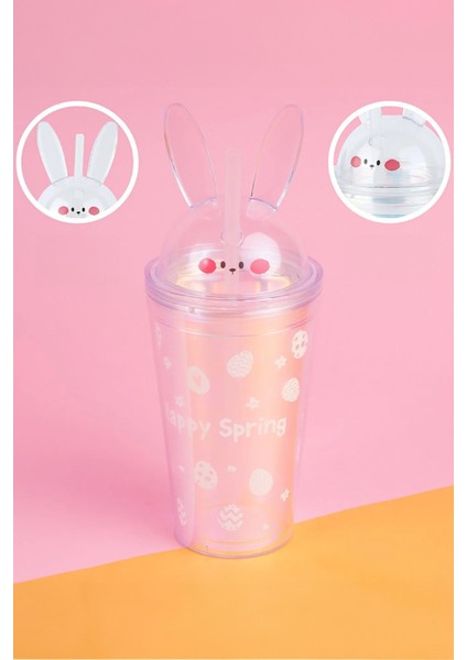 Ilkbahar Koleksiyonu Pipetli Plastik Şişe (450ML) - Tavşan indirimleri