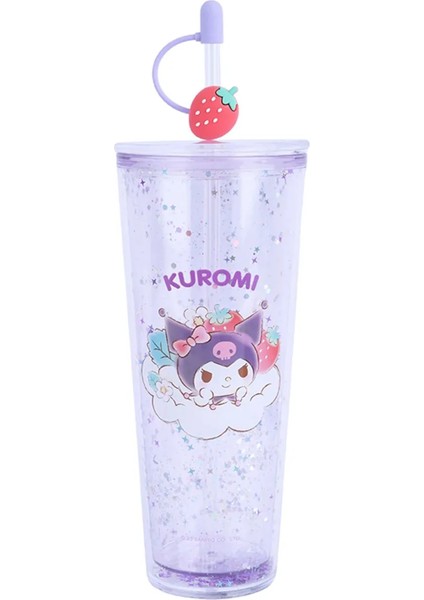Sanrio Lisanslı Çift Cidarlı Pipetli Plastik Şişe (800ML) - Kuromi