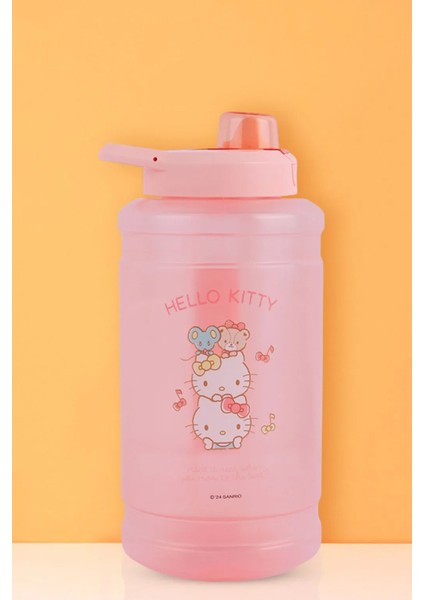 Sanrio Lisanslı Otomatik Kapaklı Büyük Plastik Şişe (1900ML) - Hello Kitty