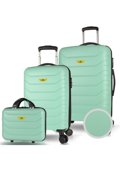 Solid Pp Polipropilen Kırılmaz Makyaj Kabin ve Orta Boy Mint Yeşili 3'lü Valiz Seti