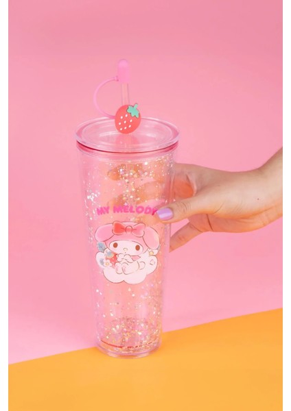 Sanrio Lisanslı Çift Cidarlı Pipetli Plastik Şişe (800ML) - My Melody modelleri