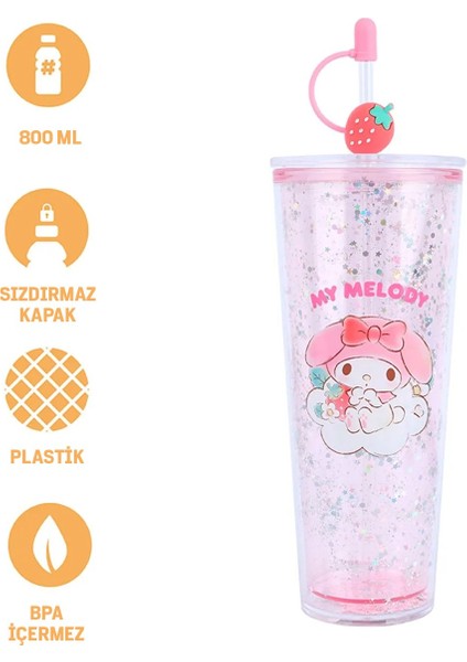 Sanrio Lisanslı Çift Cidarlı Pipetli Plastik Şişe (800ML) - My Melody fırsatları