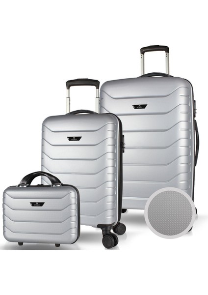 Solid Pp Polipropilen Kırılmaz Makyaj Kabin ve Orta Boy Gümüş Gri 3'lü Valiz Seti
