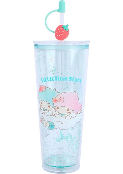Sanrio Lisanslı Çift Cidarlı Pipetli Plastik Şişe (800ML) - Little Twin Stars