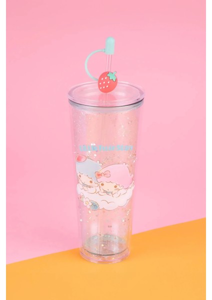 Sanrio Lisanslı Çift Cidarlı Pipetli Plastik Şişe (800ML) - Little Twin Stars