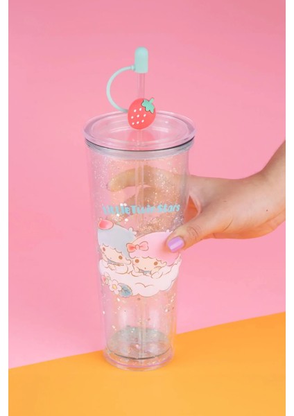 Sanrio Lisanslı Çift Cidarlı Pipetli Plastik Şişe (800ML) - Little Twin Stars
