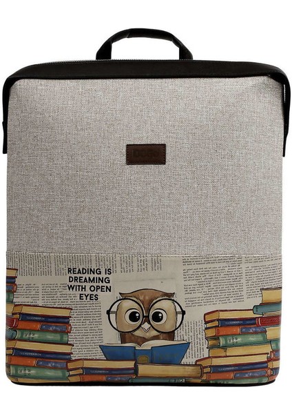 Unisex Vegan Gri Sırt Çantası - The Wise Owl Tasarım