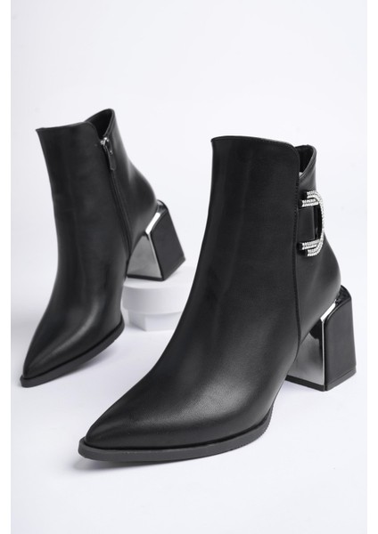 Qadra Garantili Sivri Burun Kalın Topuklu Toka Detaylı Fermuarlı Kadın Bot modelleri
