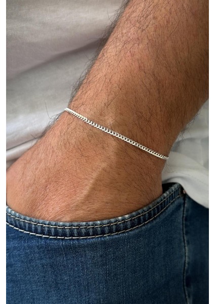 925 Ayar Gümüş Italyan Model Gümüş Renk Erkek Bileklik FRJ12213-3213-A fiyatları