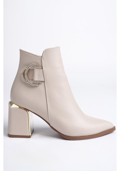 Qadra Garantili Sivri Burun Kalın Topuklu Toka Detaylı Fermuarlı Kadın Bot