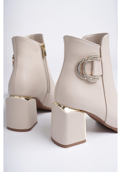 Qadra Garantili Sivri Burun Kalın Topuklu Toka Detaylı Fermuarlı Kadın Bot indirimleri