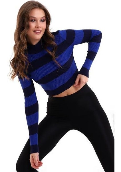 Çizgili Triko Crop Kazak Triko Bluz 1101 fiyatları