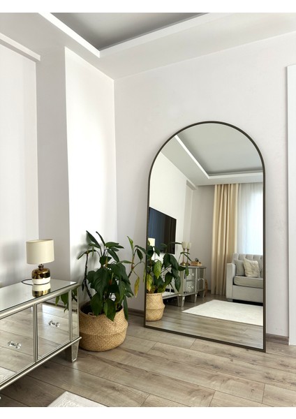 Pirinç Eskitme Metal Çerçeveli 180X100 cm Oval Ayaklı Boy Aynası
