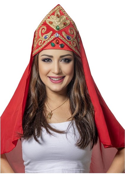 Kırmızı Bindallı Başlığı Şifon Tüllü Fes Başlık