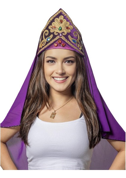 Mor Bindallı Başlığı Şifon Tüllü Fes Başlık